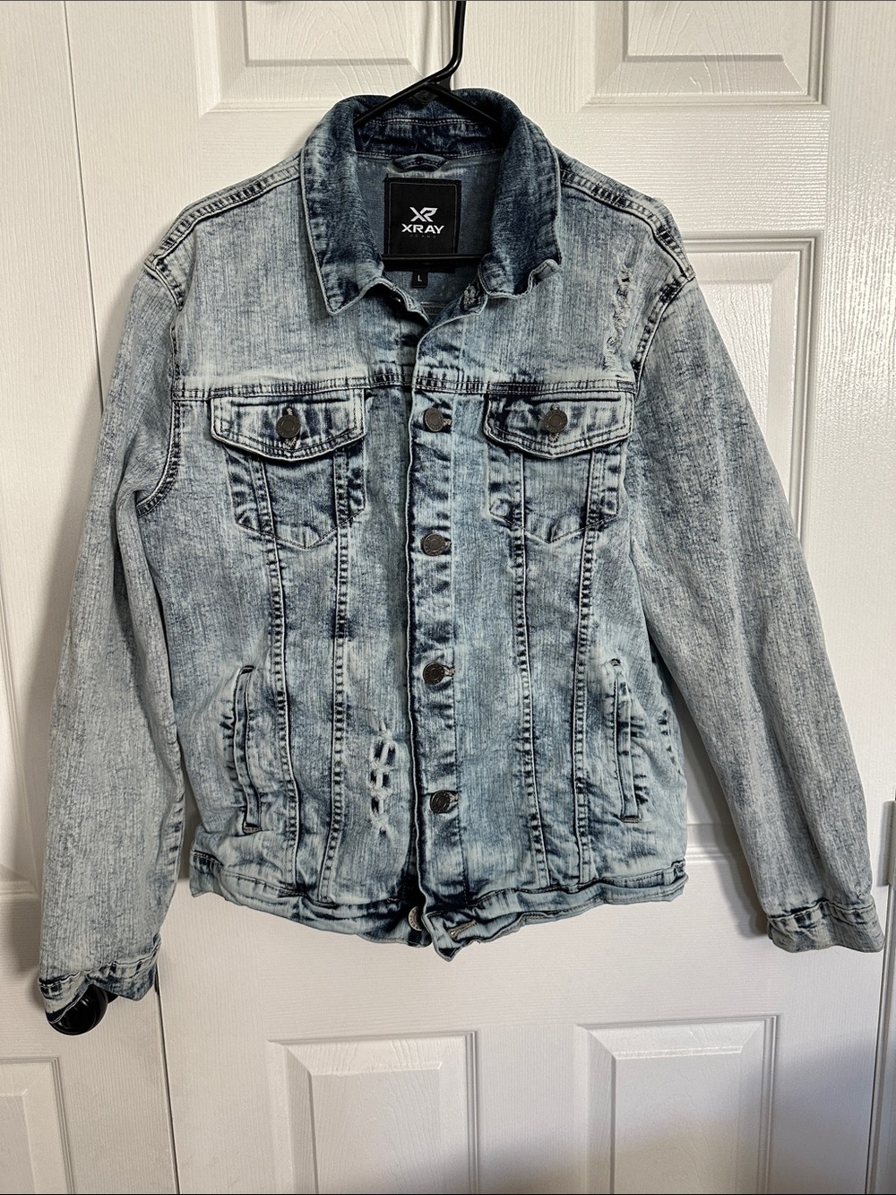Men's Xray Jeans Light Blue Distressed Denim Jacket Size Large